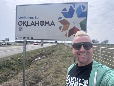 Dr. Kelly Forbes at the Oklahoma border. Photo provided. 