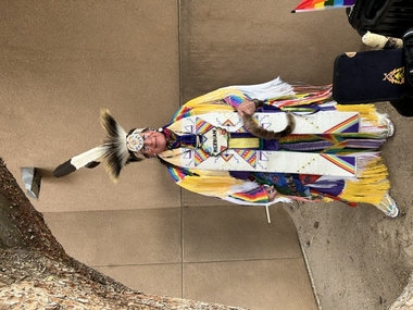 Two-Spirit leader Renee Hawley led the grand entry with the Two-Spirit Eagle Staff. Two-Spirit leader Renee Hawley led the grand entry with the Two-Spirit Eagle Staff.