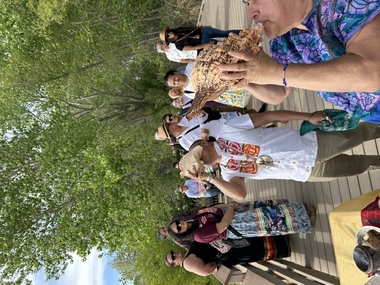 Two-Spirit leaders blow the conk shell to open the water ceremony. Two-Spirit leaders blow the conk shell to open the water ceremony.