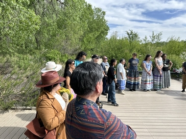 Two-Spirit healer Sharon Day leads the water ceremony. Two-Spirit healer Sharon Day leads the water ceremony.