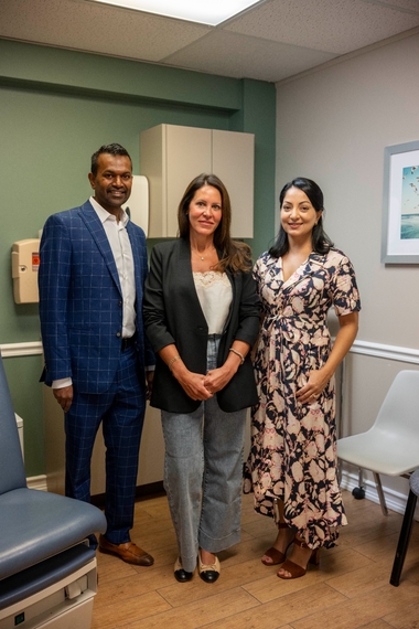 Lisa Craven (center) with her surgical team, breast surgeon Dr. Manpreet Kohli and plastic and reconstructive surgeon Dr. Rahul Vemula. Photo provided. Lisa Craven (center) with her surgical team, breast surgeon Dr. Manpreet Kohli and plastic and reconstructive surgeon Dr. Rahul Vemula. Photo provided.